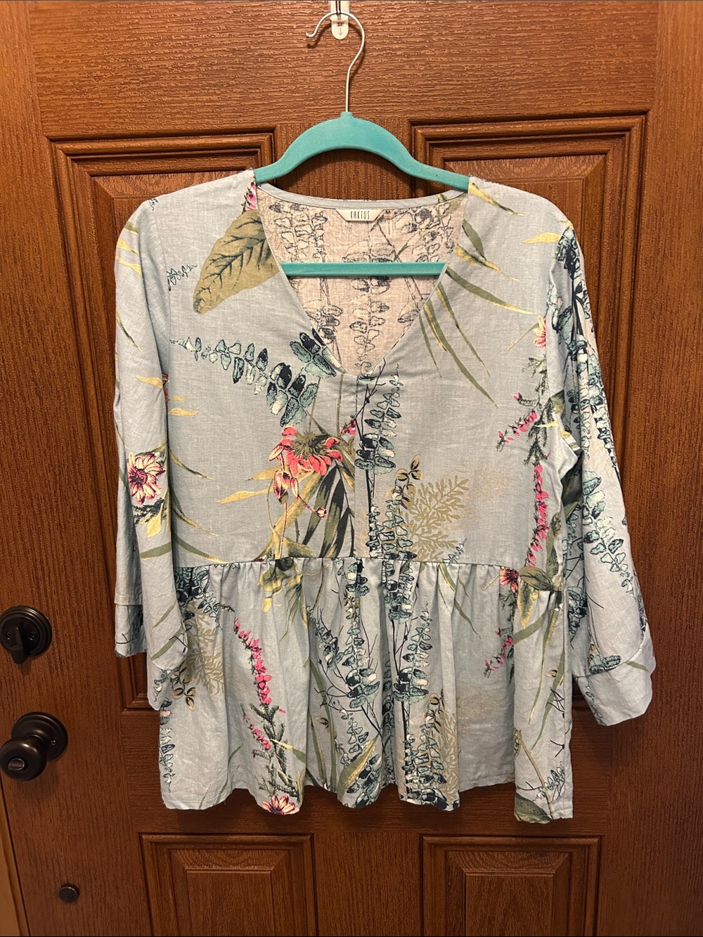 Kaktus Light Blue Botanical Peplum Tunic